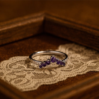 Chevron Purple Sapphire Gold Band – Unique V Shape Ring with International Shipping