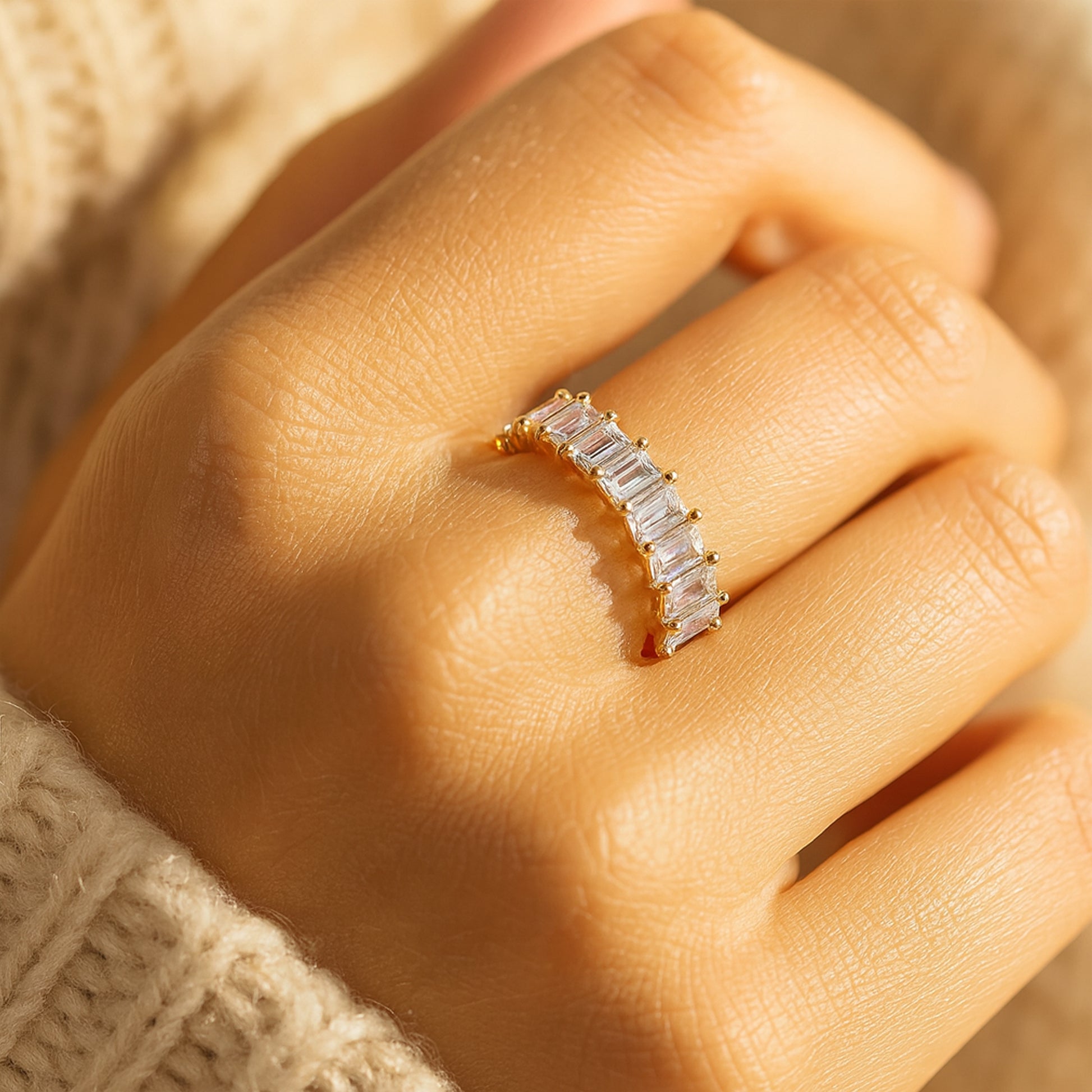 Full Eternity Emerald Cut Diamond Ring In Yellow Gold - Timeless Bridal Band