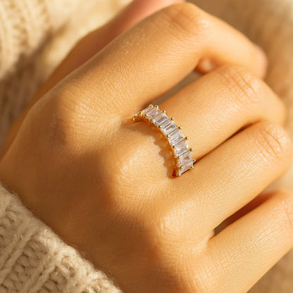 Full Eternity Emerald Cut Diamond Ring In Yellow Gold - Timeless Bridal Band