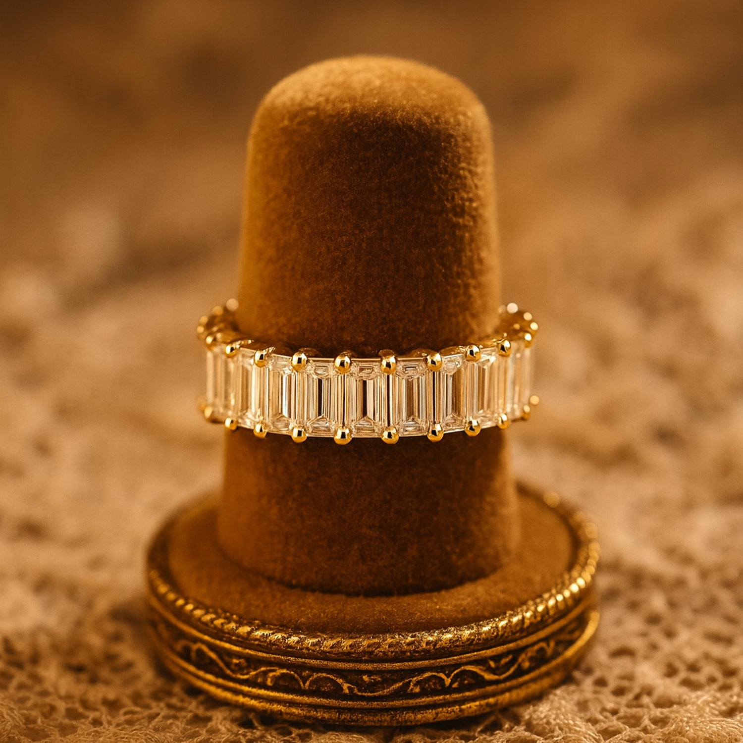 3 CT Full Eternity Emerald Cut Lab Diamond Band In Yellow Gold - Diiro Anniversary Jewelry