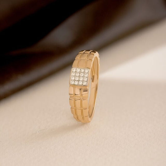 Designer Men's Wedding Band - 14K Gold Ring with Diamond Cluster