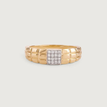 Designer Men's Wedding Band - 14K Gold Ring with Diamond Cluster