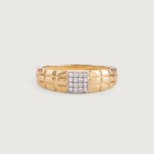 Designer Men's Wedding Band - 14K Gold Ring with Diamond Cluster