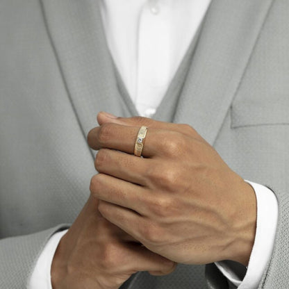 Men Diamond Married Ring - 18K Rose Gold Wedding Band for Husband