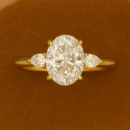 Engagement Rings Oval Cut Moissanite Diamond with Pear Side Stone Ring