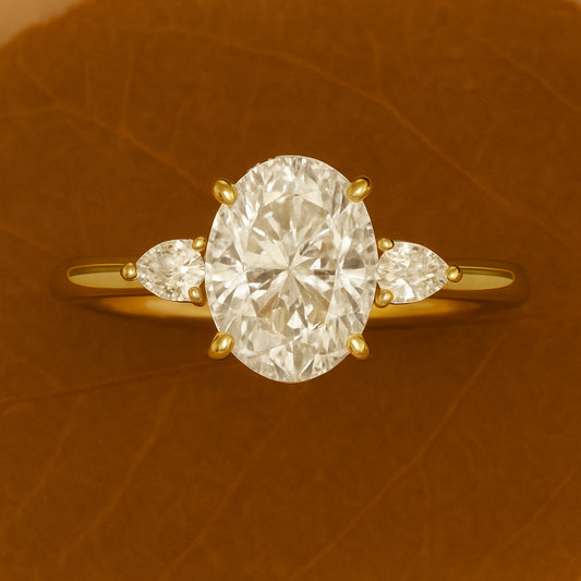 Engagement Rings Oval Cut Moissanite Diamond with Pear Side Stone Ring