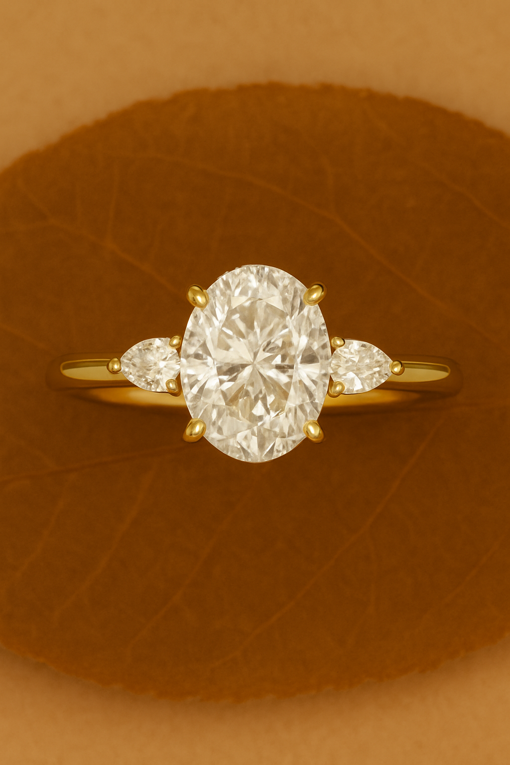 Engagement Rings Oval Cut Moissanite Diamond with Pear Side Stone Ring