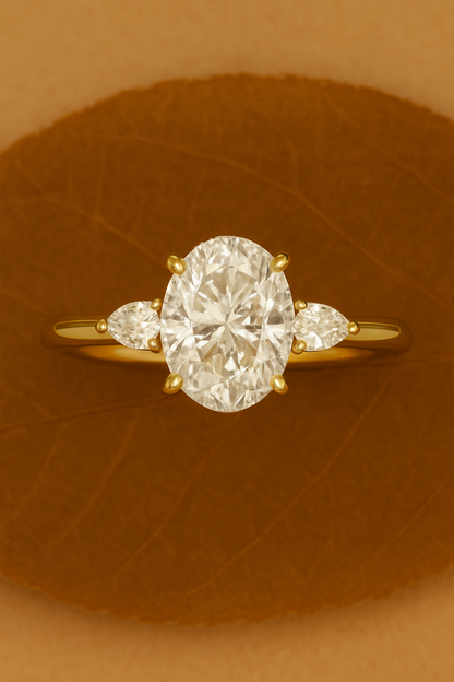 Engagement Rings Oval Cut Moissanite Diamond with Pear Side Stone Ring