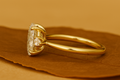 Engagement Rings Oval Cut Moissanite Diamond with Pear Side Stone Ring