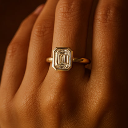 Wedding Rings Emerald Cut Diamond Bridal Wedding 18K Yellow Gold Rings