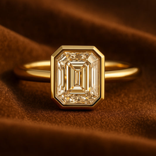 Wedding Rings Emerald Cut Diamond Bridal Wedding 18K Yellow Gold Rings