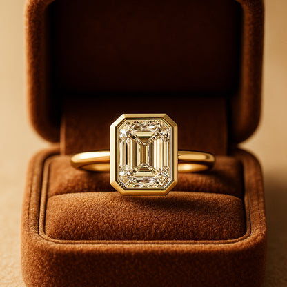 Wedding Rings Emerald Cut Diamond Bridal Wedding 18K Yellow Gold Rings