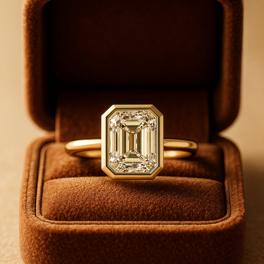 Wedding Rings Emerald Cut Diamond Bridal Wedding 18K Yellow Gold Rings