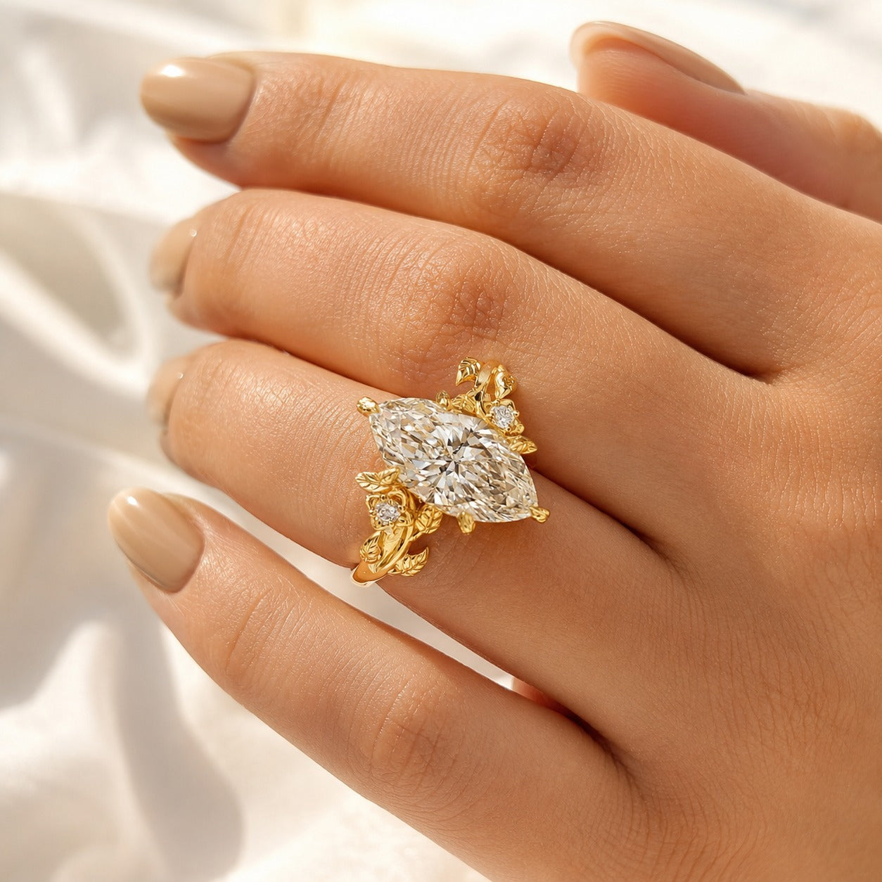 Buy Engagement Ring Leaf Pattern Marquise Cut Engagement Ring Floral Ring.
