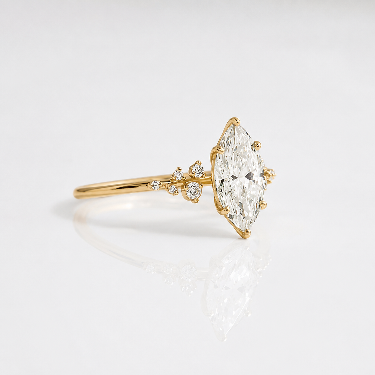 Side Stone Ring Marquise Engagement Ring Marquise Cut Ring Gold.

