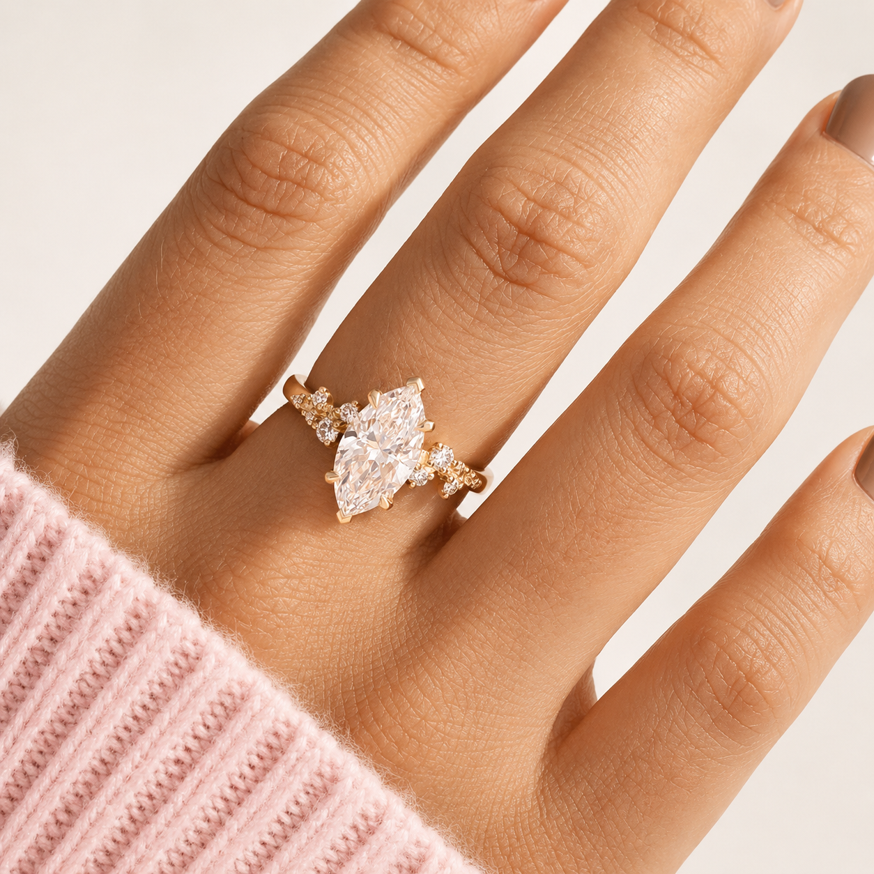 Side Stone Ring Marquise Engagement Ring Marquise Cut Ring Gold.
