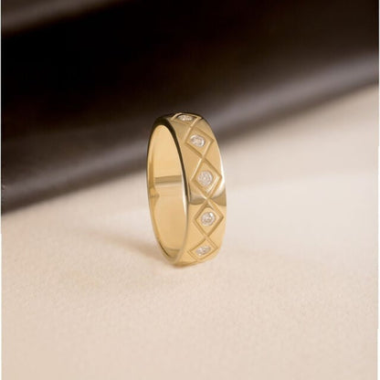 Men's Statement Ring - 10K Yellow Gold Band with Diamond Details