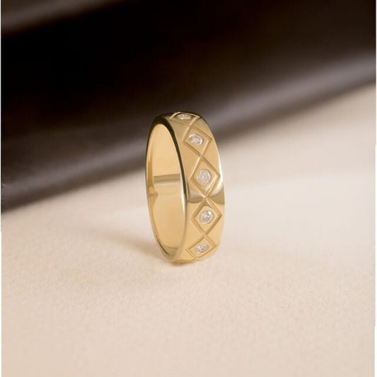 Men's Statement Ring - 10K Yellow Gold Band with Diamond Details
