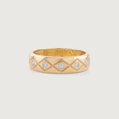 Men's Statement Ring - 10K Yellow Gold Band with Diamond Details