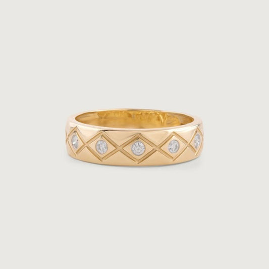 Men's Statement Ring - 10K Yellow Gold Band with Diamond Details