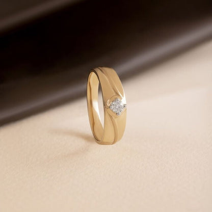 Male Wedding Bands - 10K Yellow Gold Twisted Diamond Ring for Men