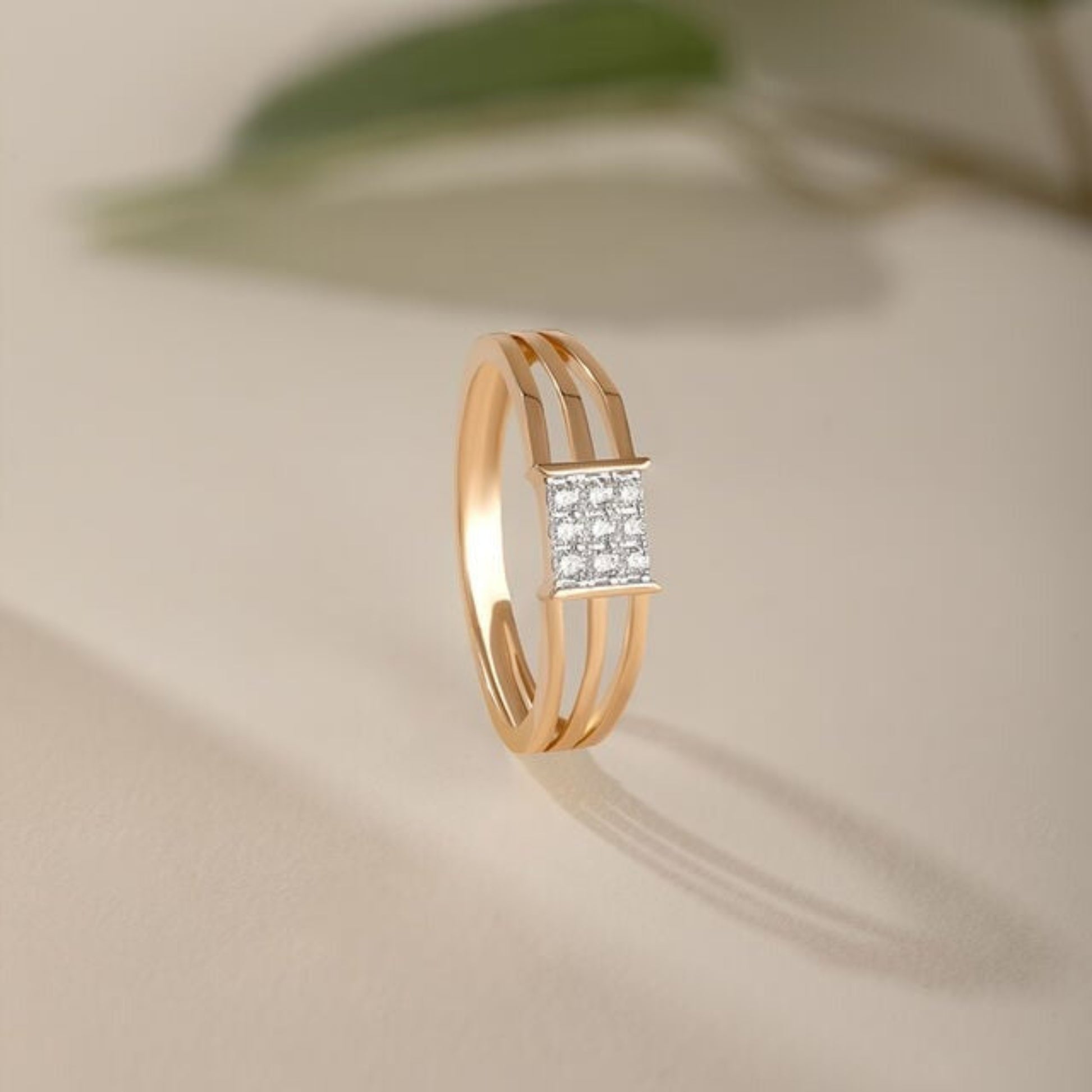 Wedding Bands for a Man -  Three Row Cluster Diamond 10K Gold Ring