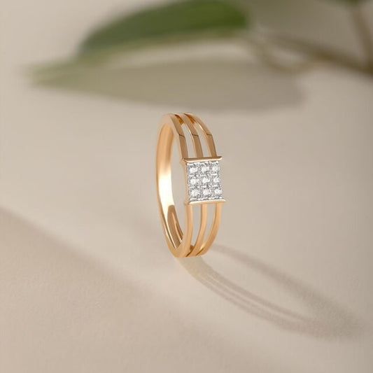 Wedding Bands for a Man -  Three Row Cluster Diamond 10K Gold Ring