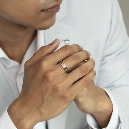 Wedding Bands for a Man -  Three Row Cluster Diamond 10K Gold Ring