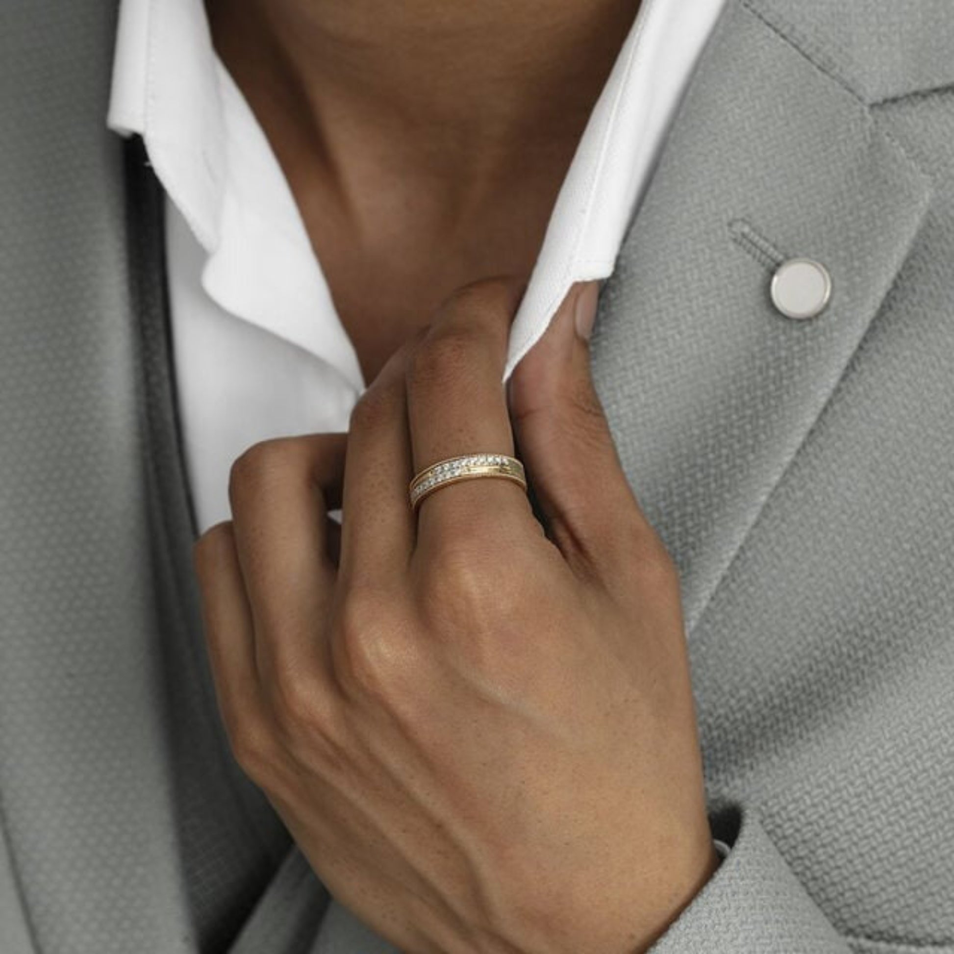 Men's Diamond Wedding Ring - Classic Gold Band Channel Setting