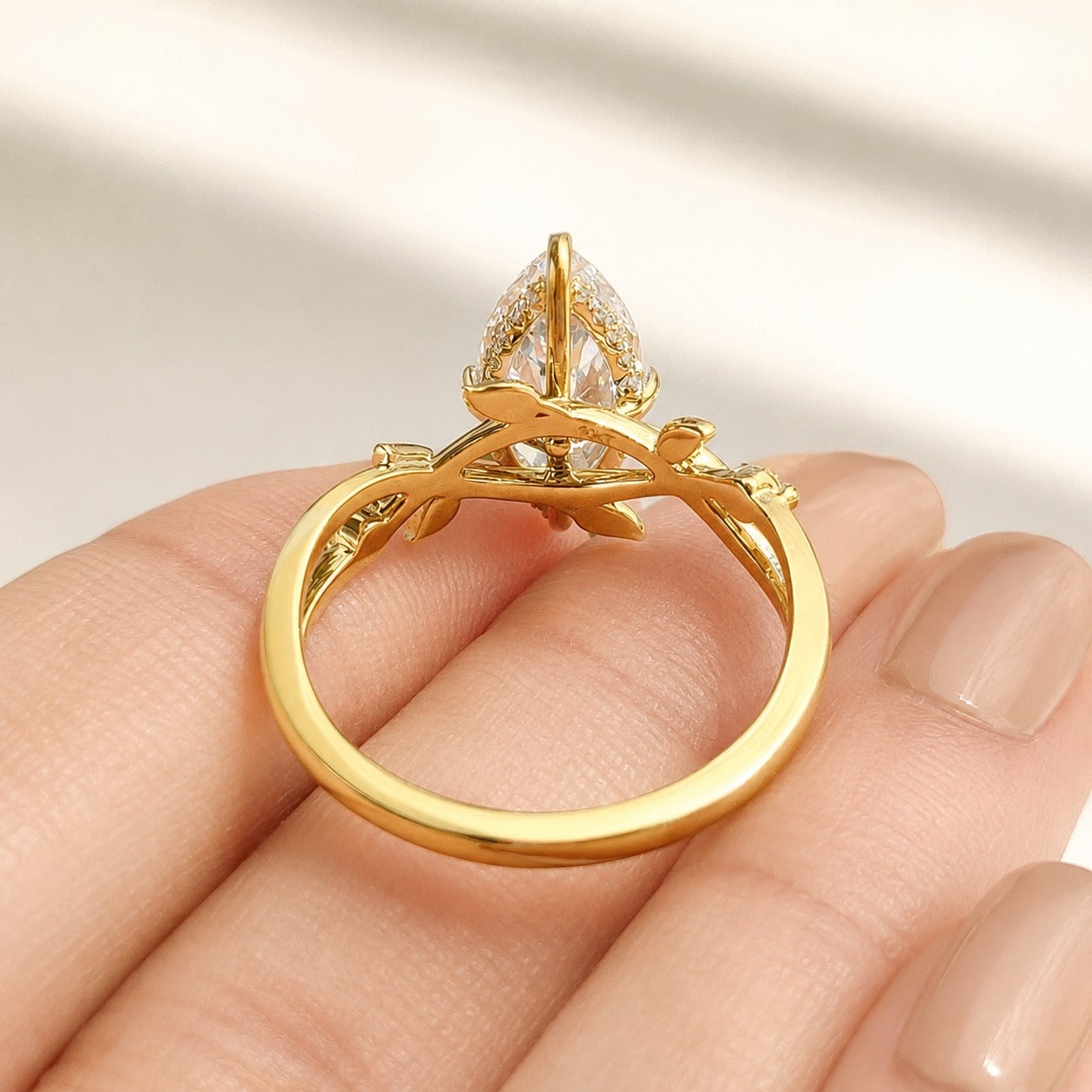 Yellow Gold Engagement Ring Nature Inspired Rings Marquise Cut Diamond Ring.
