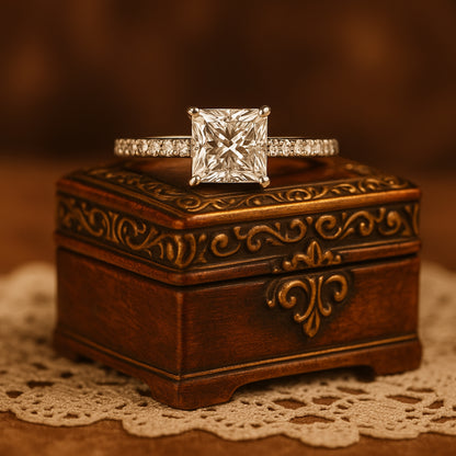 Birthstone August Born Princess Cut Diamond Engagement Rings Pavé Band