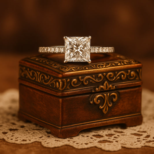 Birthstone August Born Princess Cut Diamond Engagement Rings Pavé Band