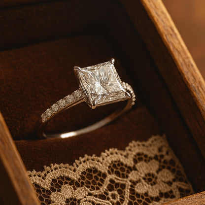 Birthstone August Born Princess Cut Diamond Engagement Rings Pavé Band