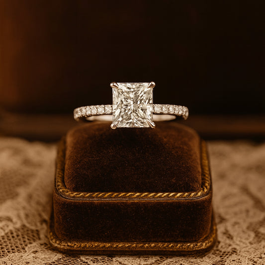 Birthstone August Born Princess Cut Diamond Engagement Rings Pavé Band