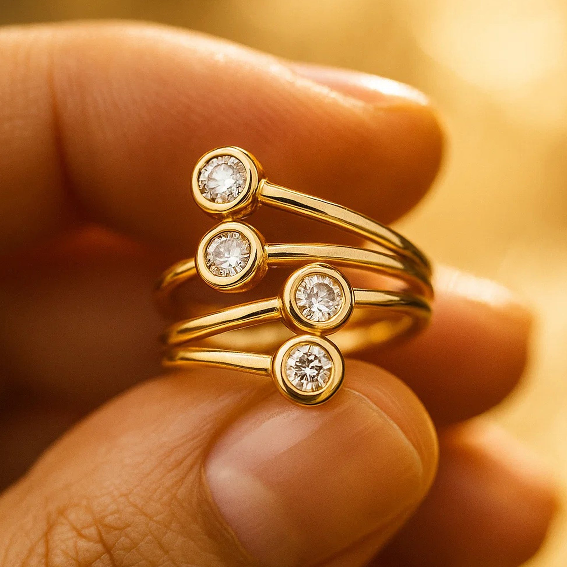 Birthstone for Month of July Bezel Diamond Gold Multi-Stone Style Ring