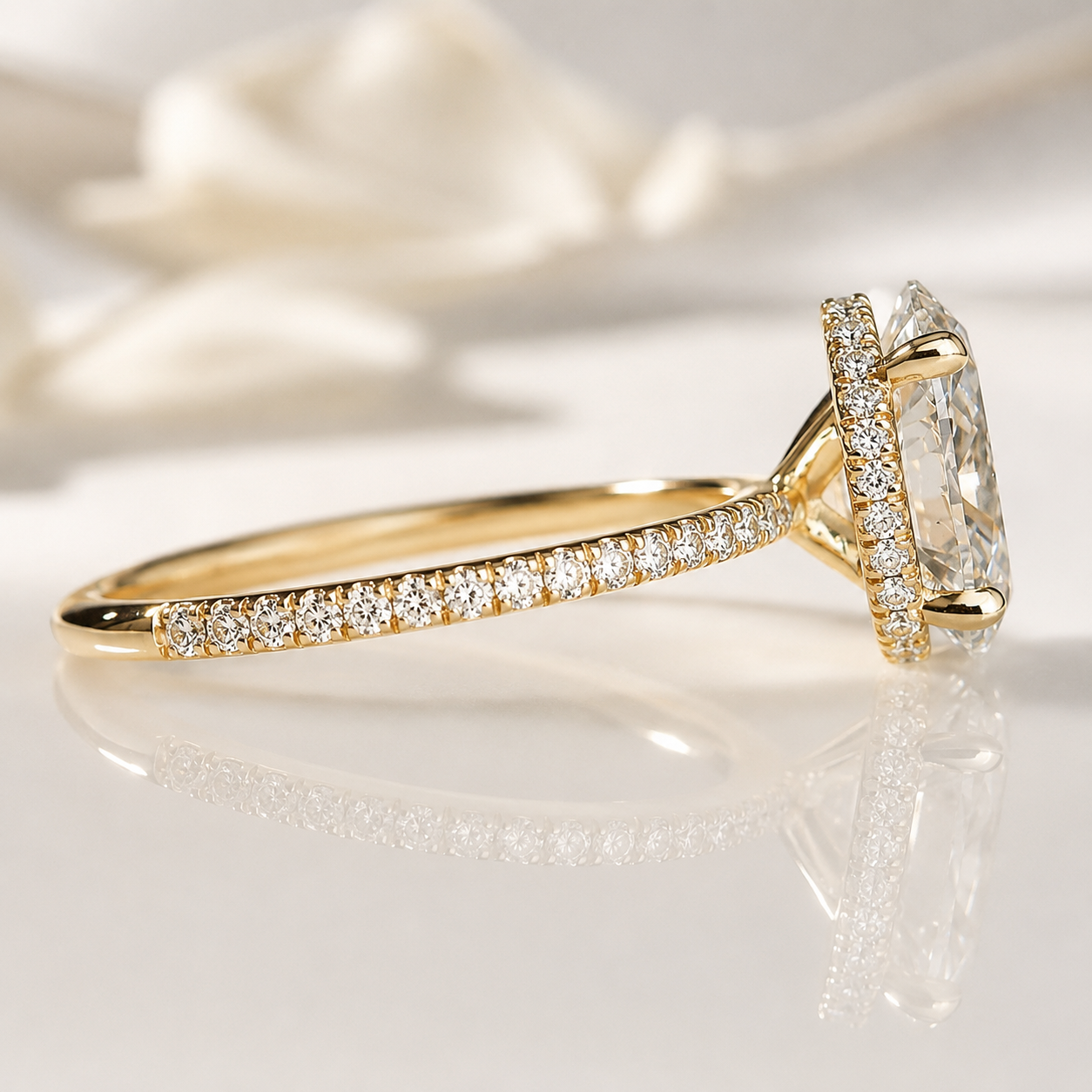 Oval Engagement Ring Hidden Halo Ring Prong Setting Ring Diiro.
