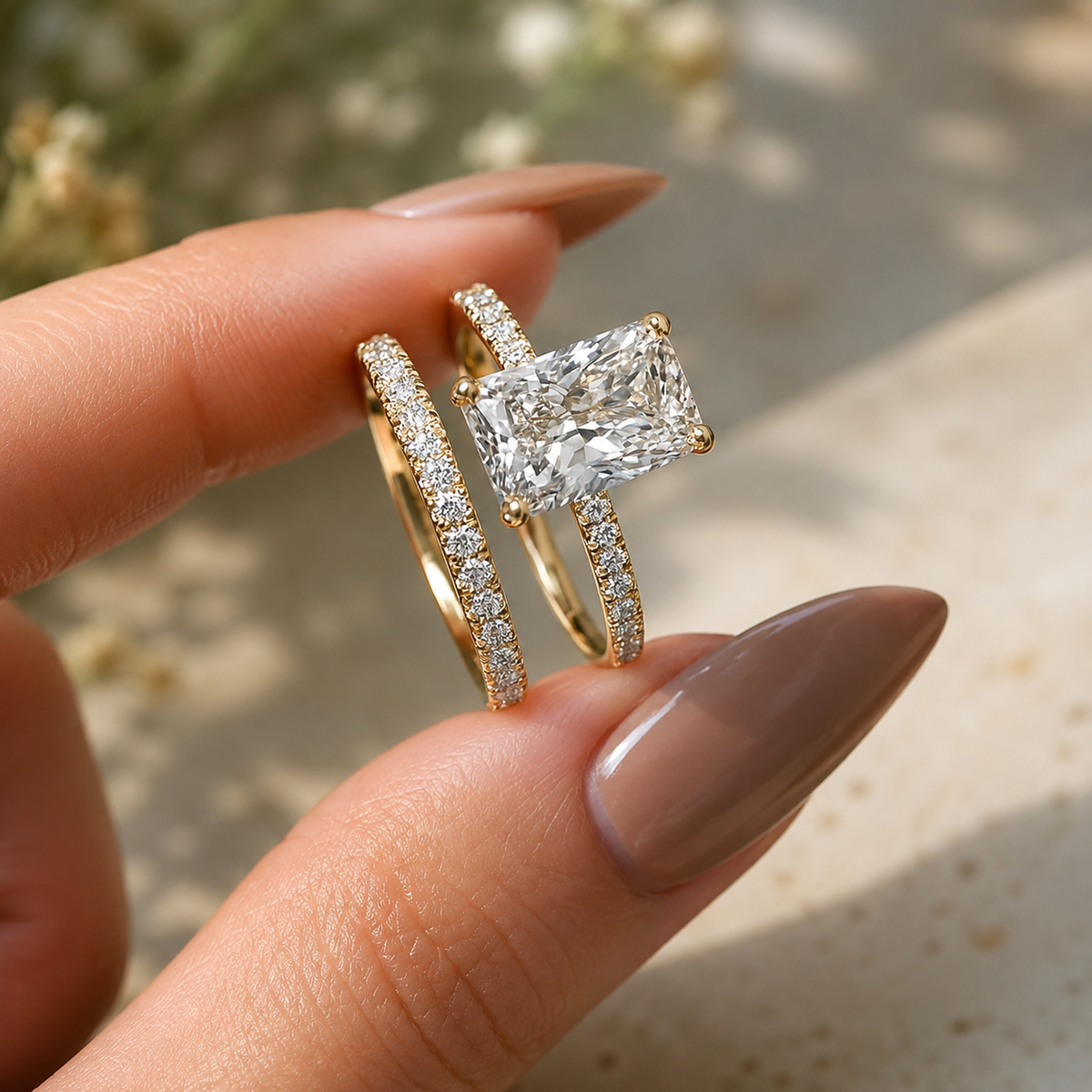 Radiant Cut Engagement Ring Pave Band Ring Pave Diamond Ring Band.
