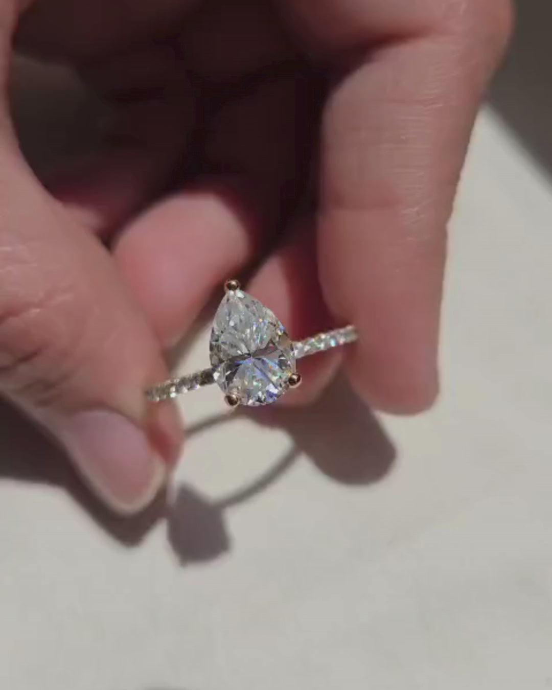 Pear Cut Moissanite Pave Band Engagement Ring