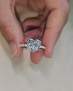 Claw Prong Heart Cut Engagement Ring with Pave Setting