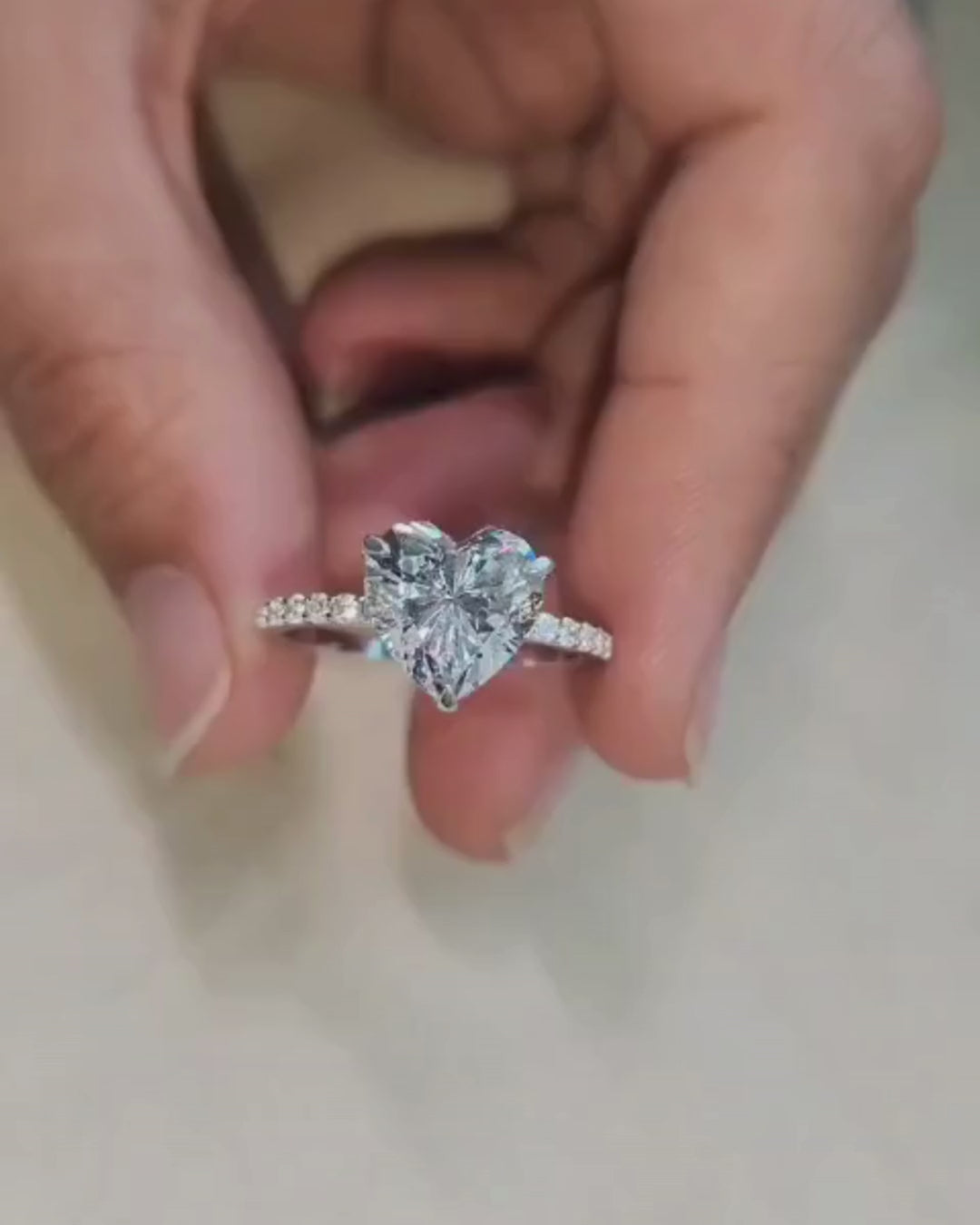 Claw Prong Heart Cut Engagement Ring with Pave Setting