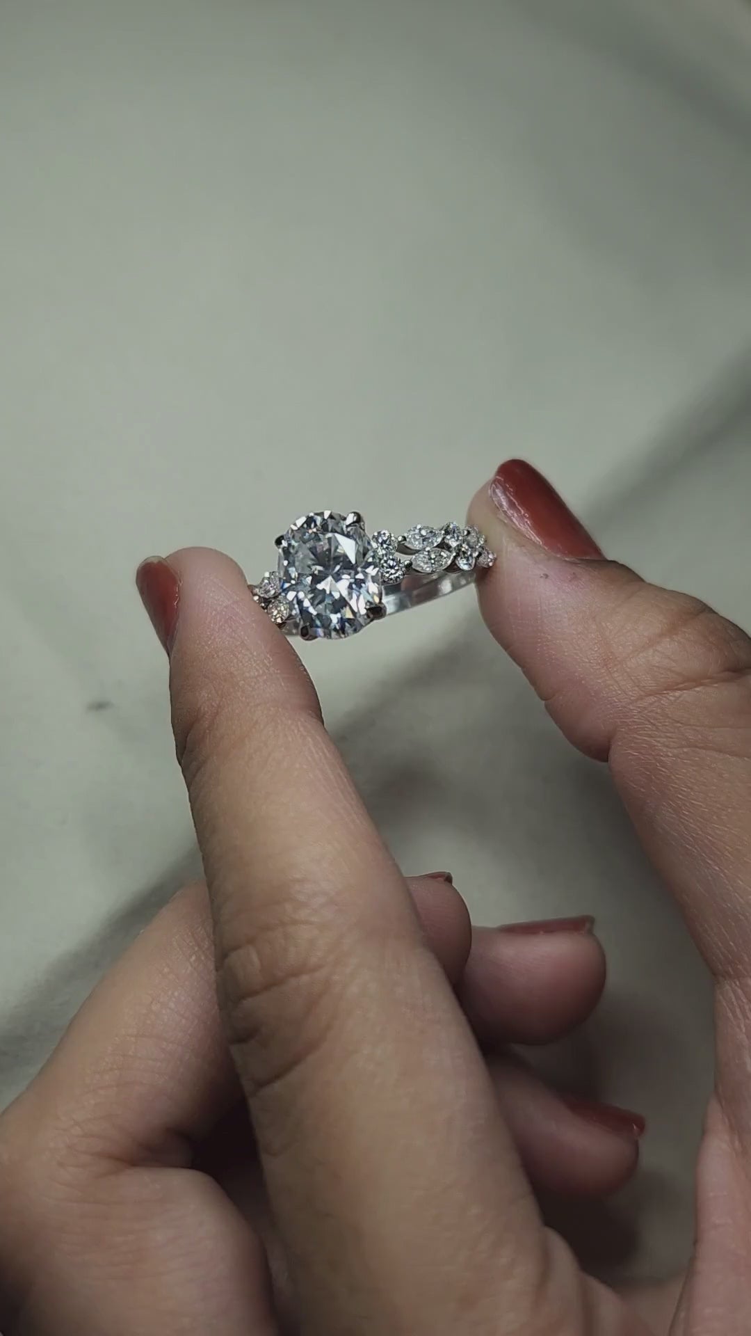 Oval Wedding Ring Set With Marquise And Round Cut Band
