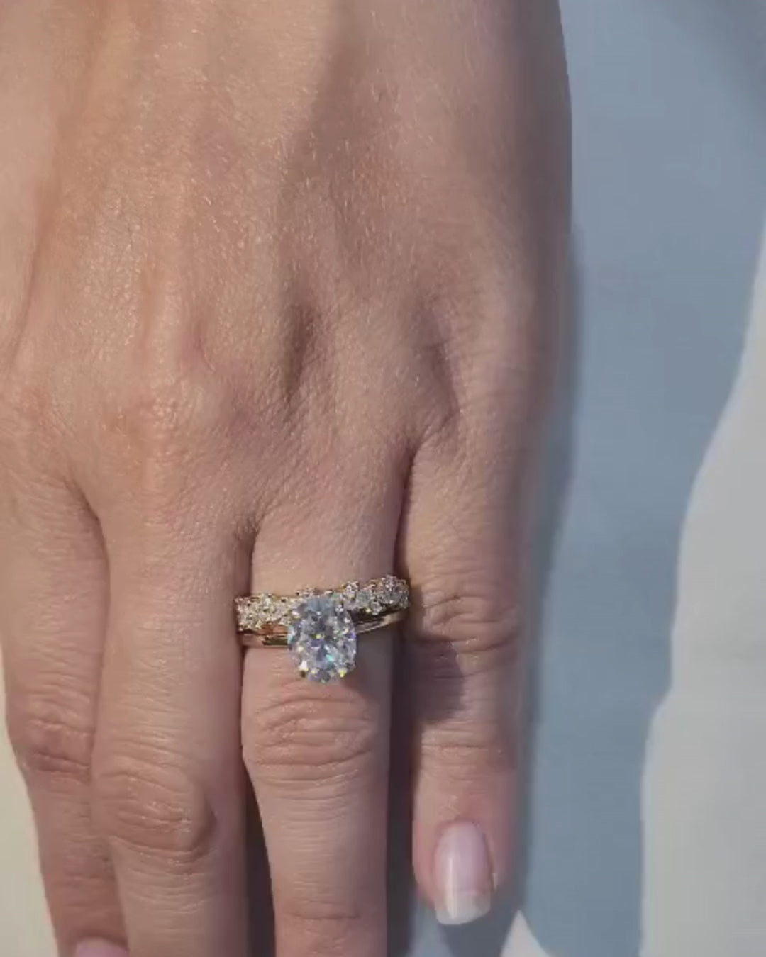 Oval Cut Diamond Solitaire Bridal Ring with Eternity Wedding Band