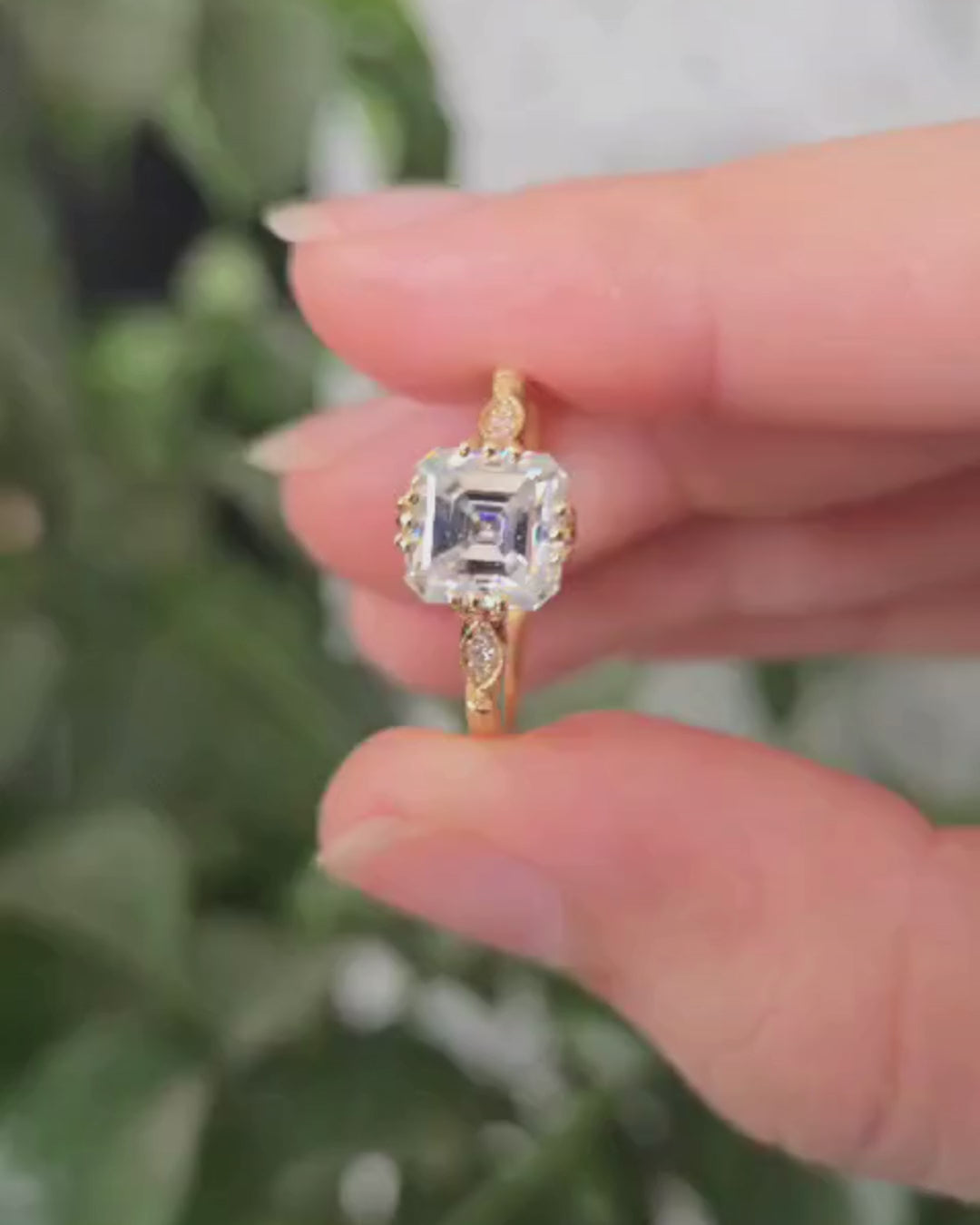 Yellow Gold Vintage Asscher Cut Engagement Ring