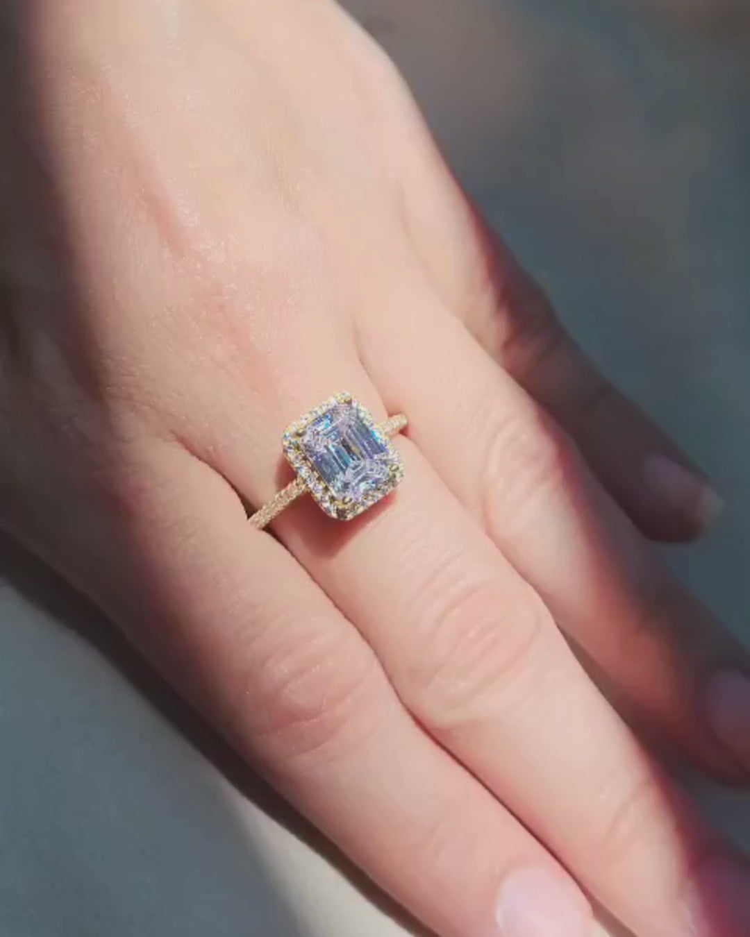 Emerald Cut Diamond Ring With Pave Band