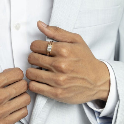 Wedding Bands for Him Unique - Gold Open Band with Round Diamonds Ring