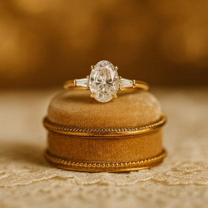 Female Marriage Ring Oval Solitaire Diamond Engagement Side Stone Ring