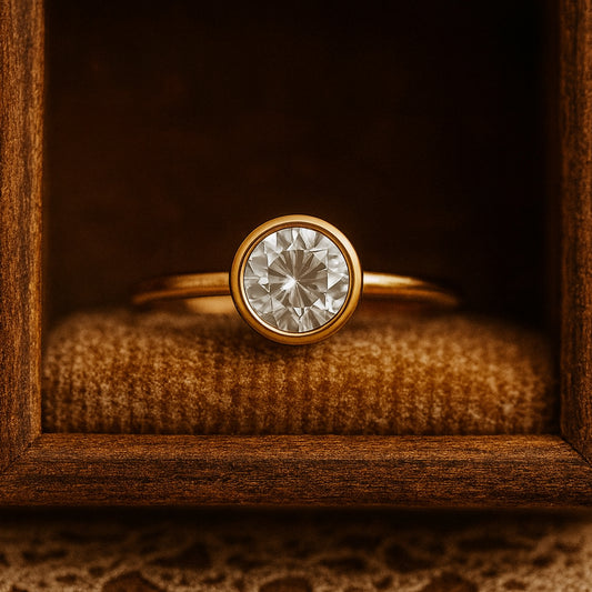 Women's Engagement Rings Round Cut Diamond 10K Gold Bezel Setting Ring