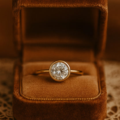 Women's Engagement Rings Round Cut Diamond 10K Gold Bezel Setting Ring