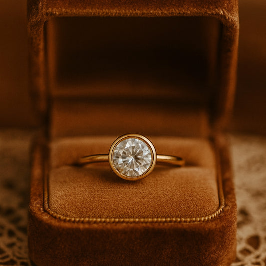 Women's Engagement Rings Round Cut Diamond 10K Gold Bezel Setting Ring