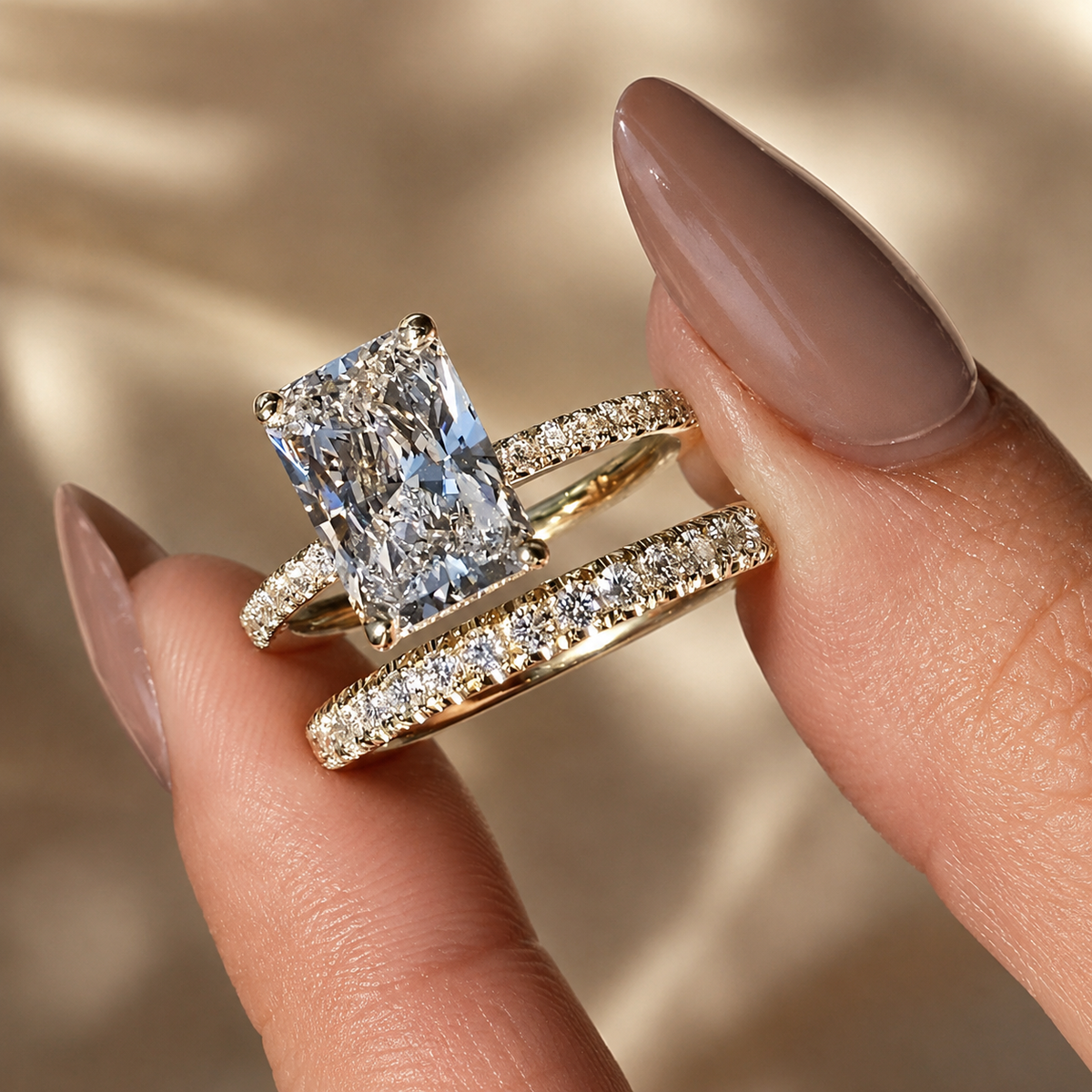 Diamond Ring With Diamond Band Moissanite Bridal Set Lab Grown Diamond Bridal Set.
